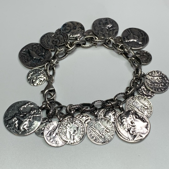 Silpada RARE HTF Sterling Silver ROMAN COINS ChaCha Rolo Chain Link Bracelet - Picture 2 of 16